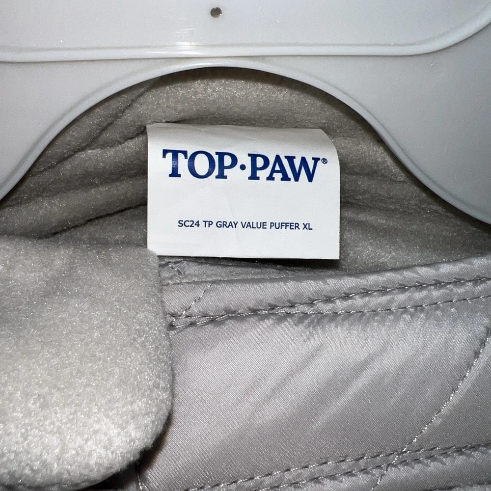 Top Paw Gray Value Puffer Dog Coat Jacket X Large Fleece Lined Pet Apparel